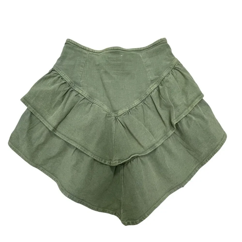 Mother Denim The Ruffle Mini Skirt Lodon Frost Green Multi Tiered Edgy Grunge 26